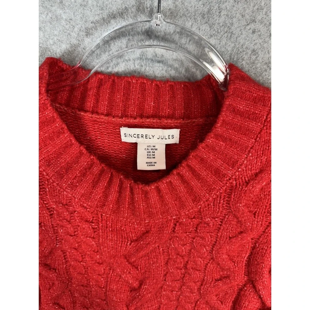 Sincerely Jules Sweater Womens Medium Red Cable Knit Crewneck Pullover Knitwear